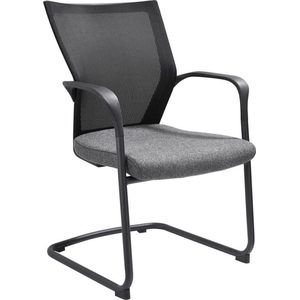 Slede vergaderstoel 1208 rug zwart mesh, zitting grijs wolvilt