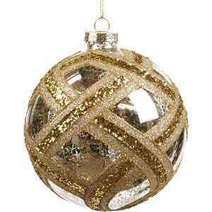 Viv! Christmas Kerstbal - Glitter patroon - glas - zilver goud - 10cm