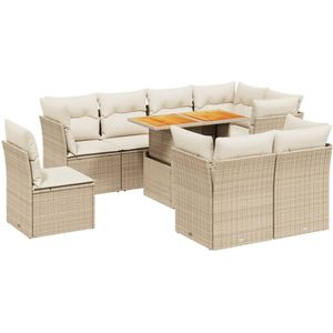 vidaXL 9-delige Beige Loungeset met Kussens Loungeset - Tuinset - Lounge Bank - Buitendecoratie - Tuinmeubels