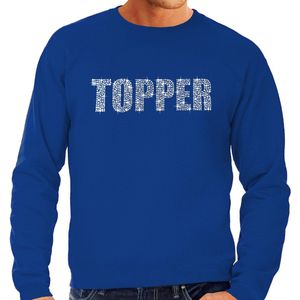 Glitter Topper foute trui blauw met steentjes/ rhinestones voor heren - Glitter kleding/ foute party outfit M
