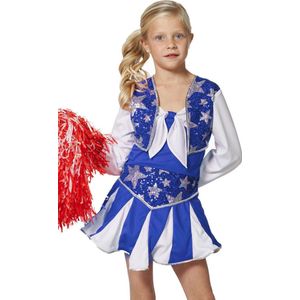 Wilbers & Wilbers - Cheerleader Kostuum - Dansende Cheerleader Luxe Blauw - Meisje - Blauw - Maat 164 - Carnavalskleding - Verkleedkleding