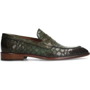 Manfield - Heren - Groene leren loafers met crocoprint - Maat 42