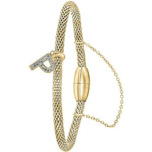 Lucardi Dames Armband mesh goldplated letter P met kristal - Staal - Armband - Cadeau - 19 cm - Goudkleurig