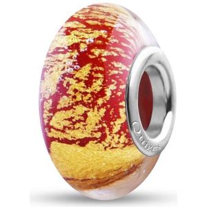 Quiges - Glazen - Kraal - Bedels - Beads Rood met Goud Past op alle bekende merken armband NG668