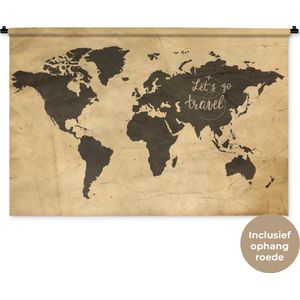 Wandkleed WereldkaartenKerst illustraties - Vintage wereldkaart met de quote Let's go travel Wandkleed katoen 150x100 cm - Wandtapijt met foto