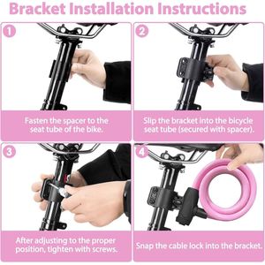 Famanu fietsslot 120cm/12mm, beveiligingsniveau zeer hoog fiets kabelslot, spiraal kabelslot met 2 sleutels, anti-diefstal fietsslot voor fiets, driewieler, motor, scooter (Lichtroze)