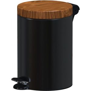Sherwood pedaalemmer 5 liter soft close zwart met houtkleurig deksel