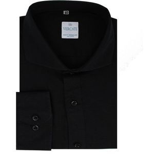 Vercate - Heren Lange Mouwen Overhemd - Zwart - Slim-Fit - Linnen Rayon - Maat 38/S