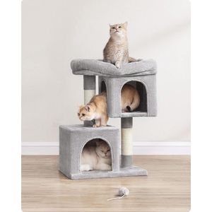 Krabpaal Klein 67cm Krabpaal Kattenhuis voor Kittens tot 3kg Groot Platform Sisalpalen Lichtgrijs