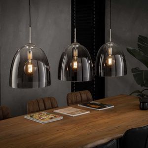 Hanglamp shaded ovaal glas | 3 lichts | smoke / zilver | glas / metaal | Ø 33 cm | in hoogte verstelbaar tot 150 cm | eetkamer / eettafel lamp | modern / sfeervol design