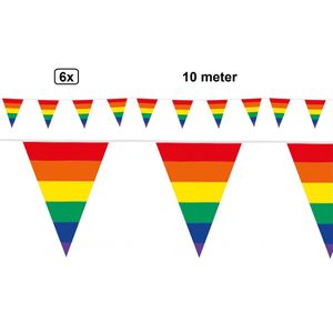 6x Vlaggenlijn Regenboog 10 meter - Meerkleurig - pride fun zomers thema feest vrolijk verjaardag festival