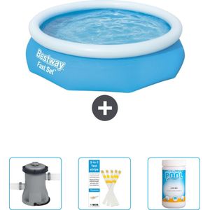 Bestway Rond Opblaasbaar Fast Set Zwembad - 305 x 76 cm - Blauw - Inclusief Pomp - Testrips - Chloor