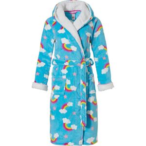Badjas kind regenboogjes - gevoerde capuchon - fleece - kinderbadjas - super zacht & warm - maat 152