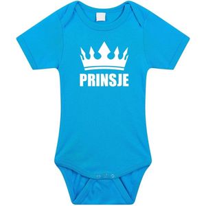 Prinsje met kroon baby rompertje blauw jongens - Kraamcadeau - Babykleding 56