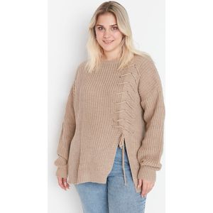 Trendyol Vrouwen Lage mouw Verschuiving Beige gebreide trui met gekruist veterdetail