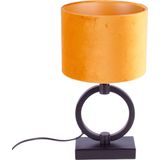 Tafellamp ring met velours kap Davon | 1 lichts | geel / goud / zwart | metaal / stof | Ø 15 cm | 37 cm hoog | modern / sfeervol design