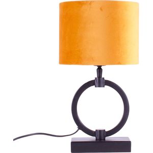 Tafellamp ring met velours kap Davon | 1 lichts | geel / goud / zwart | metaal / stof | Ø 15 cm | 37 cm hoog | modern / sfeervol design
