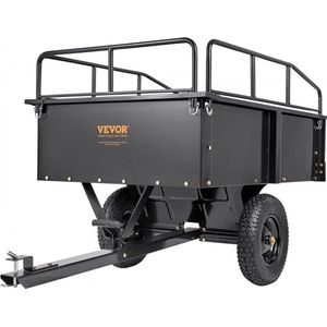 Zware zitmaaier kipwagen met 340 kg laadvermogen, trekhaak met kantelbare laadruimte, aanhanger met opklapbare zijwanden, zwarte ATV UTV kipwagen aanhanger