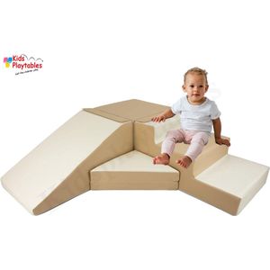 Zachte Soft Play Foam Blokken 4-delige set glijbaan met trap Creme-Wit | grote speelblokken | motoriek baby speelgoed | foamblokken | reuze bouwblokken | Soft play peuter speelgoed | schuimblokken