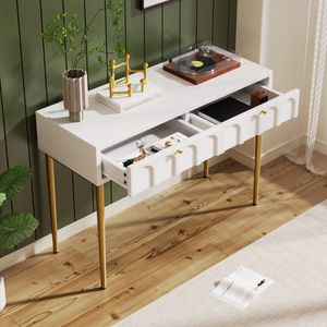 Sweiko Dressing tafel met 2-laden 76.5cm hoogte ,commode Slaapkamer Highboard Wit Sideboard Lade commode voor slaapkamer, crème-wit -H76.5/B100/T45cm