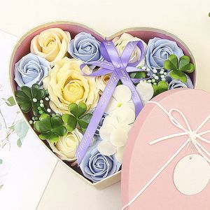 Kunstbloemen - Geschenkset vrouwen - Rozen van geurige zeep - Hartvormige - Valentijn cadeau - Valentijn cadeautje voor haar - Valentijn - Cadeau - Geschenk - Verjaardag - Moederdag - Moederdag cadeautje - Inclusief kaart - Blauw