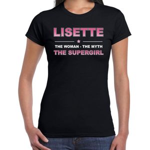 Naam cadeau Lisette - The woman, The myth the supergirl t-shirt zwart - Shirt verjaardag/ moederdag/ pensioen/ geslaagd/ bedankt L