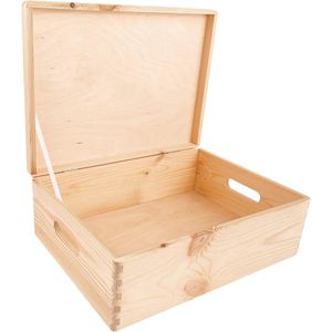 Grote Houten Opbergdoos met Deksel en Handvat - Perfect voor Documenten, Speelgoed en Gereedschap - 40 x 30 x 14 cm