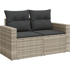 vidaXL Tuinbank 2-zits - Lichtgrijs - Inclusief Kussens Tuinbank - Lounge Bank - Polyrattan - Buitendecoratie - Tuinset - Loungeset - Terrasdecoratie - Waterdicht - Opbergvak - Comfort - Design