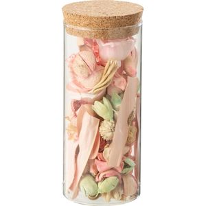 J-Line gedroogde bloem + dennehout roos in pot - glas - roze