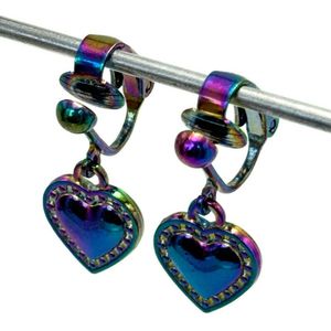 Clip Oorbellen Kinderen - Oorclips - Regenboogkleur gesloten hartje - Neochrome - Hangoorbellen - MNQ bijoux