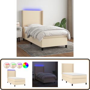 vidaXL Boxspring met matras en LED - Creme - 80x200 cm Boxspring - Led Lamp - Pocketed Spring Mattress - Creme - Slaapcomfort