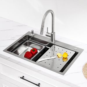 CECIPA Spoelbak Keuken 70×45cm - Multifunctionele Spoelbak XL -Gootsteen RVS - Wasbak met waterafvoersysteem - Zilver
