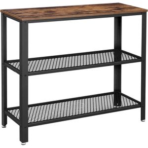 Signature Home console tafel - Dressoirtafel - schoenenrek - hal tafel met 2 mesh planken - bijzettafel - woonkamer - hal -101,5 x 35 x 80 cm - industrieel design - vintage bruin - zwart