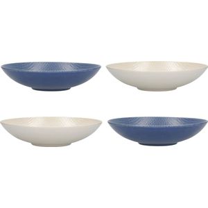 KitchenCraft Pastaschalen set van 4 in geschenkverpakking - ideaal voor noedels en Rijst loodvrij aardewerk blauw/crèmekleur