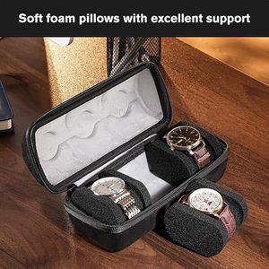 Reiskoffer voor mannen en vrouwen - 3 vakken - Horloge Box voor reizen - Draagbaar - Hard - Opbergorganizer met zachte en schokbestendige kussens - 3
