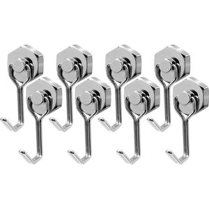 Magneethaken in zilver, 8 stuks, geschikt voor diverse toepassingen zoals keuken, kantoor en kluisjes.