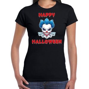 Halloween Happy Halloween blauwe horror clown verkleed t-shirt zwart voor dames - horror clown shirt / kleding / kostuum / horror outfit XXL