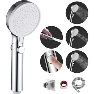 Drukslang voor douchekop met waterstop en 3 straalsoorten - chroom houder inbegrepen Shower Head with Filter