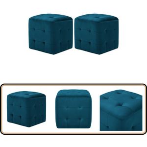 vidaXL Fluwelen Poefen - Set van 2 - Blauw Voetenbank - Poef - Loungepoef - Relaxstoel - Blauwe Meubels