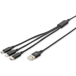 DIGITUS USB-oplaadkabel - 1,0 M - USB A (St) Naar Lightning (St - USB Micro B (St - USB C (St)
