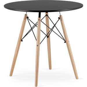 TODI-80 Ronde Eettafel, Scandinavisch Design, Zwart Tafelblad, Stevige Beukenhouten Poten, Geschikt voor Keuken, Eetkamer en Woonkamer, Ø80 cm