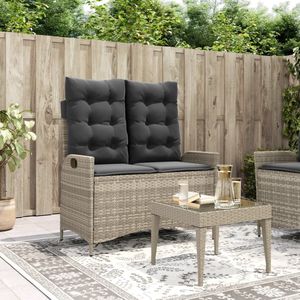 Verstelbare Tuinbank met Kussens - Lichtgrijs Tuinbank - Lounge Bank - Buitentijd - Relaxen - Terras - Veranda - Outdoor Furniture - Pe Rattan - Grijs