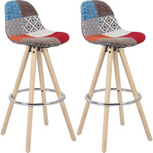 Veelkleurig Barkrukken Barstoelen Set van 2 Stal Houten Poten Linnen met Rugleuning En Voetensteun,BH45mf-2
