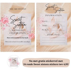 Uitnodigingen - Sweet 16 - Sweet sixteen - Verjaardag - Feest - Uitnodigingskaarten - Eigen design en print - Wenskaart - 20 stuks - A6