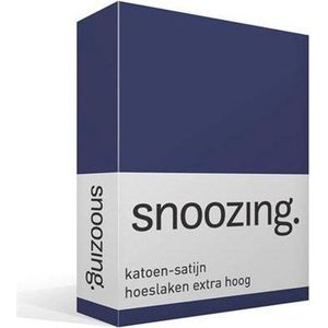 Snoozing - Katoen-satijn - Hoeslaken - Extra Hoog - Eenpersoons - 100x200 cm - Navy