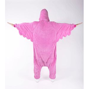 KIMU Onesie Flamingo Pak - Maat S-M - Flamingopak Kostuum Roze Vogel 158 164 - Vogelpak Jumpsuit Huispak Pyjama Zacht Dames Heren Festival