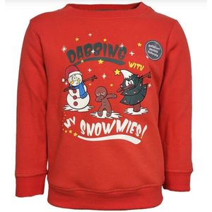 Kerst - Winter - sweater - gevoerde - Sneeuwpop - kinder / tiener - oranje - unisex - maat 110