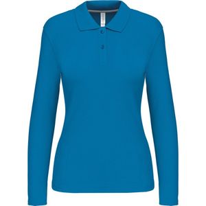 Polo Dames XL Kariban Kraag met knopen Lange mouw Tropical Blue 100% Katoen