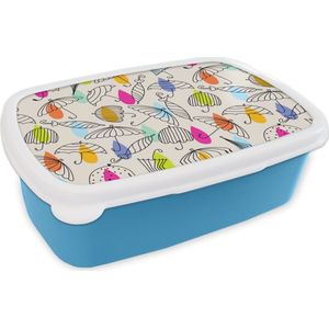 Broodtrommel Blauw - Lunchbox - Brooddoos - Pastel - Paraplu - Patronen - 18x12x6 cm - Kinderen - Jongen