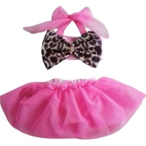 Maat 110 Bikini Roze met tule panterprint strik badkleding baby en kind zwem kleding leopard tijgerprint